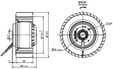 160 mm Forward Centrifugal Fan With Single Phase 4 Pole External Rotor ...